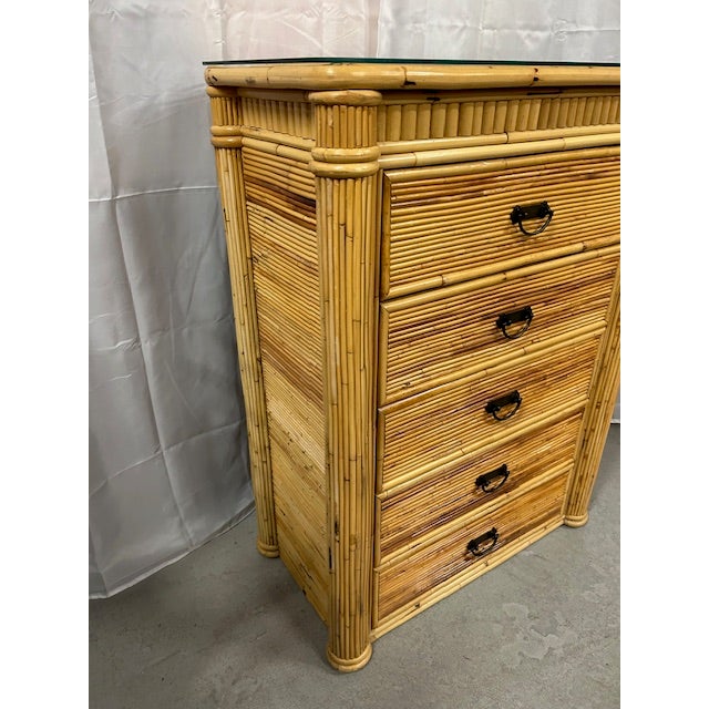 Late 20th Century Pencil Reed Rattan Tall Chest For Sale - Image 4 of 9