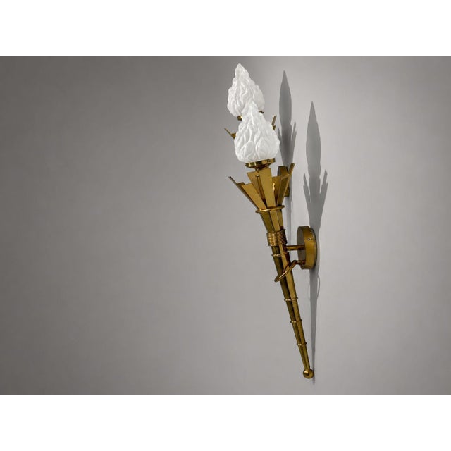 Mid 20th Century Neoclassical, Monumental Torchiere Wall Sconces, Brass, Glass - a Pair For Sale In New York - Image 6 of 12