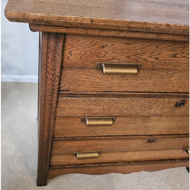 Vintage Victorian Quarter-Sawn (Tiger) Oak Three-Drawer Chest of Drawers For Sale - Image 9 of 14