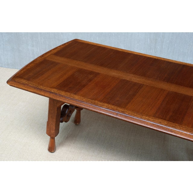 Oak Parquetry Dining Table by Guillerme et Chambron for Votre Maison, France, 1960s For Sale - Image 6 of 15