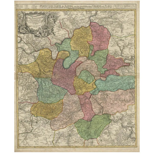 Antique Map of Paris and Its Surrounding Regions by Johann Homann, 1800s For Sale