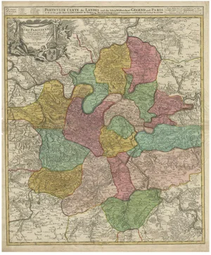 Antique Map of Paris and Its Surrounding Regions by Johann Homann, 1800s