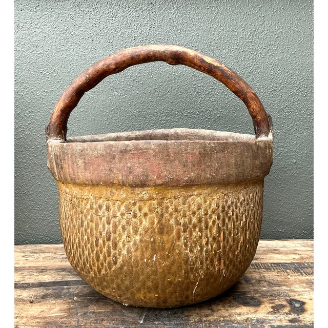 This 19th-century Chinese rice basket is a stunning example of antique utilitarian art, embodying the soulful "Wabi-sabi"...
