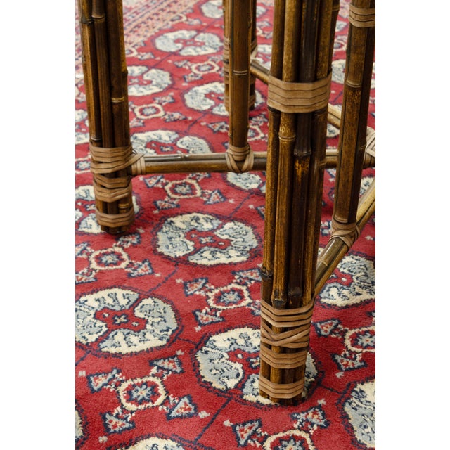 1970s Vintage Baker-McGuire Furniture Organic Bamboo & Leather Base Round Dining Table For Sale - Image 5 of 6