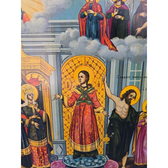 Large Antique Orthodox Icon of the Protection of the Virgin Mary, 1880 For Sale - Image 4 of 13