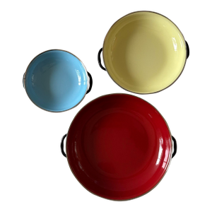 Set of 3 Vintage Enamel Pans