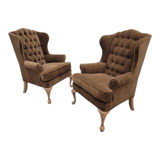 Vintage Henredon Wingback Lounge Chairs Reupholstered in Alpaca Mohair - Pair For Sale