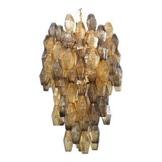 Contemporary Amber and Fume’ “Poliedri” Murano Glass Chandelier For Sale