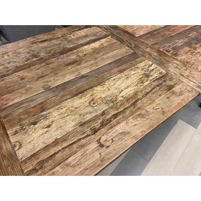 Wood Restoration Hardware Reclaimed Wood and Iron Dining Table Conference Room Table For Sale - Image 7 of 12