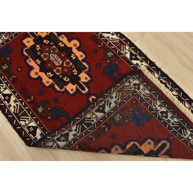 Red Baloch Rug 2’11” X 5’1′ Red Wool Vintage Tribal Hand-Knotted Oriental Carpet For Sale - Image 8 of 9