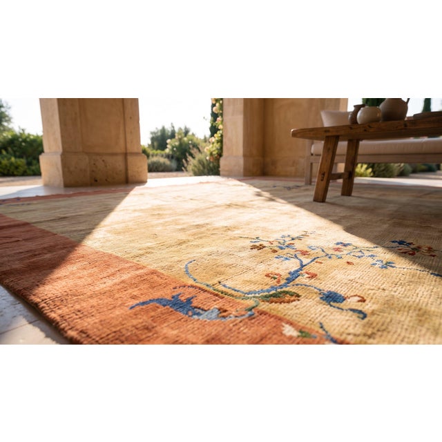 Antique Art Deco Handwoven Traditional Rug With Simplified Fantastic Detail Floral For Sale - Image 15 of 15
