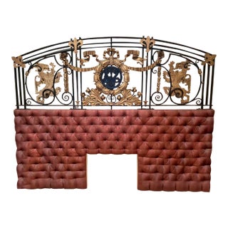 18th Century French Louis XVI Wrought Iron and Bronze King Size Headboard For Sale