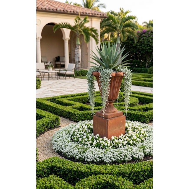 1990s Italian Neoclassical Terracotta Urn on Matching Pedestal For Sale - Image 9 of 10