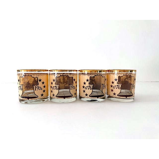 Mid-Century Modern 1970s Mid Century Modern Bicentennial Lowball Glasses - 4 pcs For Sale - Image 3 of 13