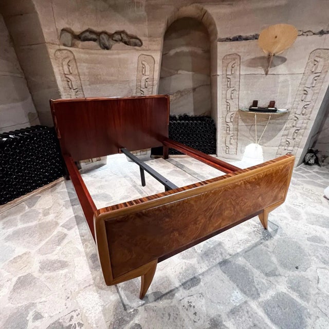 AMBIANIC presents 1950s Art Deco Exquisite Queen Italian Bed Two Tone Exotic Wood Italy No maker label. In the style of...