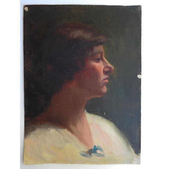 Portraiture Early 20th Century Woman in White Dress Portrait Painting For Sale - Image 3 of 3
