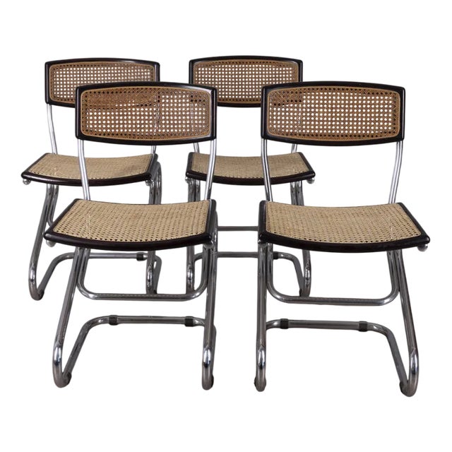 Vintage Italian Chrome Metal and Vienna Straw Chairs, 1960s, Set of 4 For Sale
