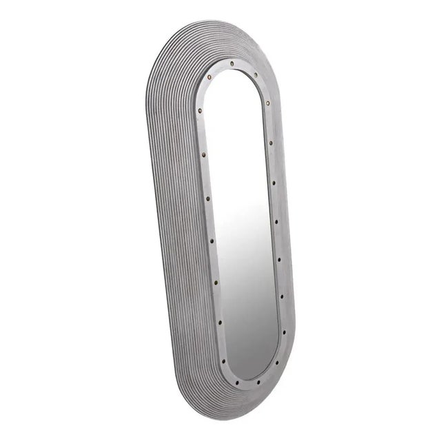 This full-length wall mahogany mirror features a substantial racetrack frame embellished with repeating rings of hand-...