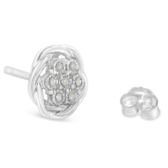 Sterling Silver Diamond Swirl Cluster Stud Earrings (1/6 cttw, I-J Color, I2-I3 Clarity) For Sale - Image 4 of 7