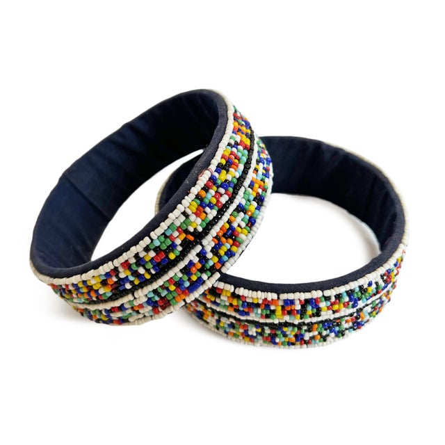 Vintage Multi-Color Beaded African Arm Band Decorative Object For Sale In Los Angeles - Image 6 of 6