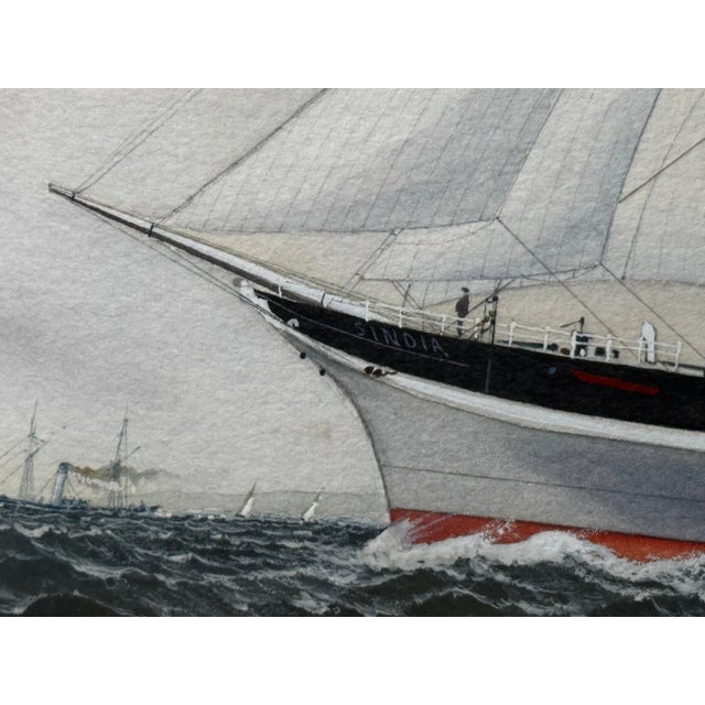 Wood Late 19th Century British Marine Painting of the Four-Masted Barque Sindia, in the Manner of Richard Henry Neville-Cumming For Sale - Image 7 of 16