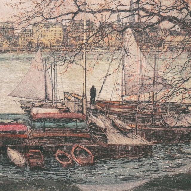 'On the Lake' After Luigi Kasimir, Etching, Vienna Academy of Art For Sale In Monterey, CA - Image 6 of 8