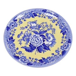 Mid 20th Century Spode 13" Garden Collection Flowers Poppy Blue Yellow Platter Dinner Plate, Each For Sale