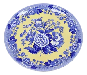 Mid 20th Century Spode 13" Garden Collection Flowers Poppy Blue Yellow Platter Dinner Plate, Each