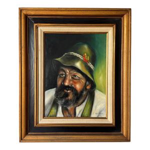 1970s Vintage Oil on Canvas Portrait of a Bearded Man by Eh. Soens