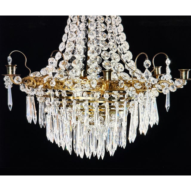 Empire Swedish Chandeliers in Cut Glass, 1890s, in Good conditions. Designed 1890 to 1919 European Plug (up to 250V).The...