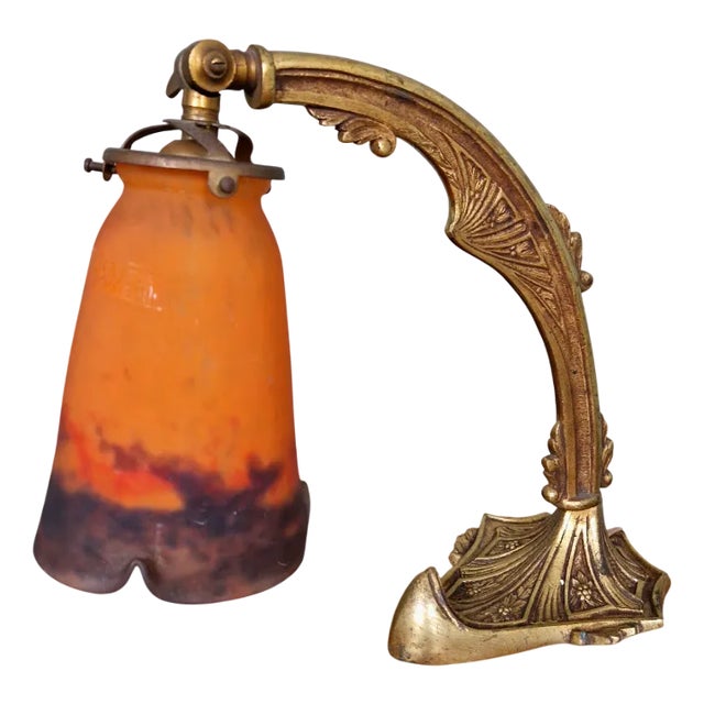 Art Deco Gilt Bronze and Marble Glass Desk Lamp from Muller Frères, 1920s For Sale