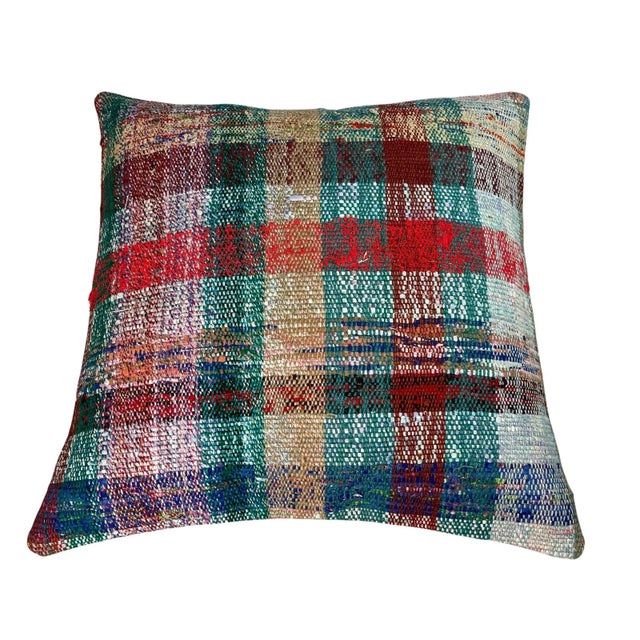 Green Vintage Turkish Kilim Bench Cushion Cover For Sale - Image 8 of 11