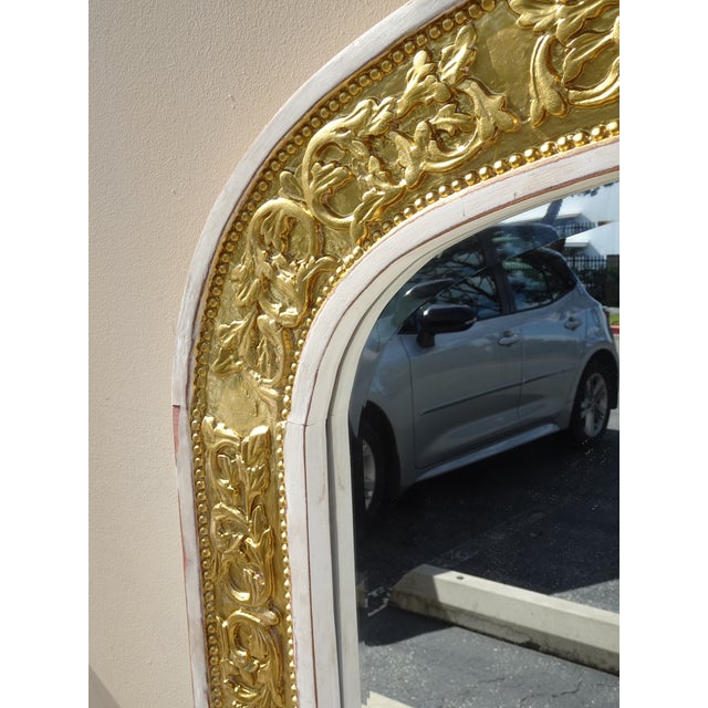 Antique French Louis XVI Baroque Style Solid Wood Gold & White Rustic Mirror For Sale - Image 9 of 18