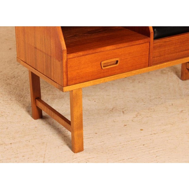 1960s Mid-Century Teak Telephone Seat with Black Vinyl Seat and Drawer, 1960s For Sale - Image 5 of 10