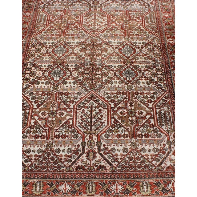 Antique Persian Joshegan Rug in Ivory Background With Red, Green and Blue 3′7″ × 5′2″ For Sale In Atlanta - Image 6 of 10