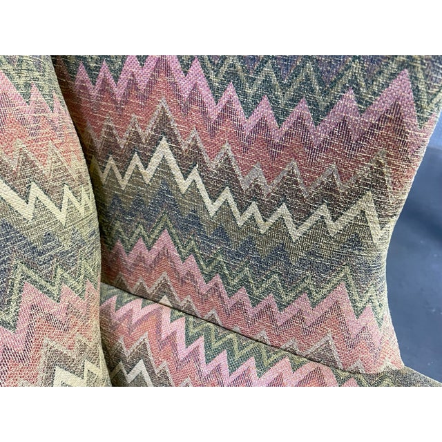 Groovy Flame Stitch Wing Chairs by Harden, a Pair, Wingback Chairs, Vintage For Sale - Image 10 of 12