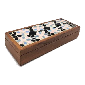 Mid 20th Century Walnut Wood Jewelry or Trinket Box With Mosaic Tile Inlay