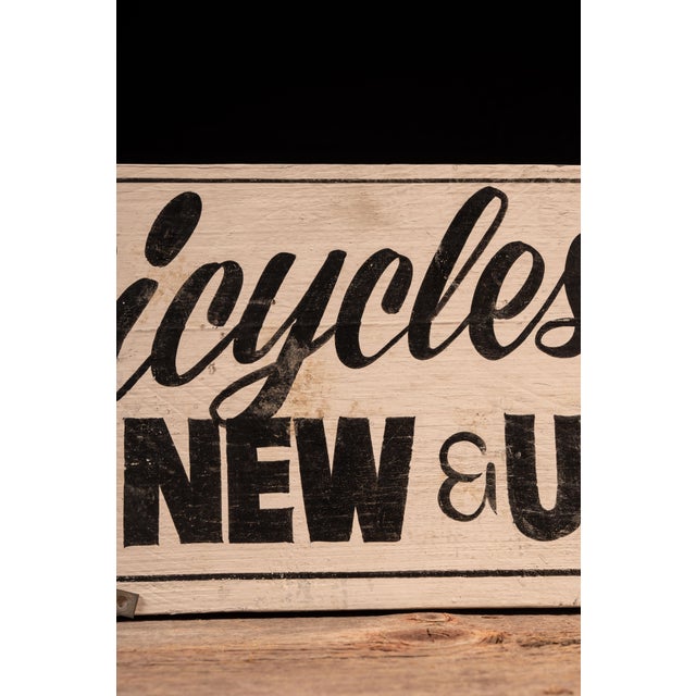 White Vintage “Bicycles New & Used” Double-Sided Hand-Painted Shop Sign For Sale - Image 8 of 9