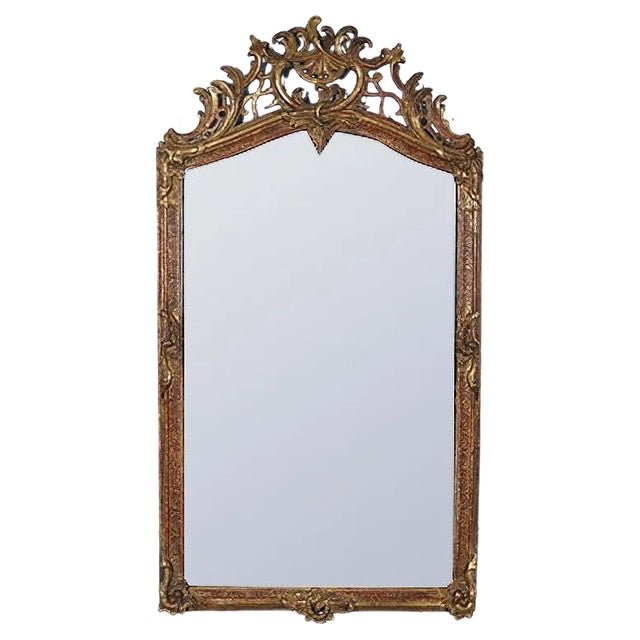 Antique Mirror with Carved Wooden Frame For Sale