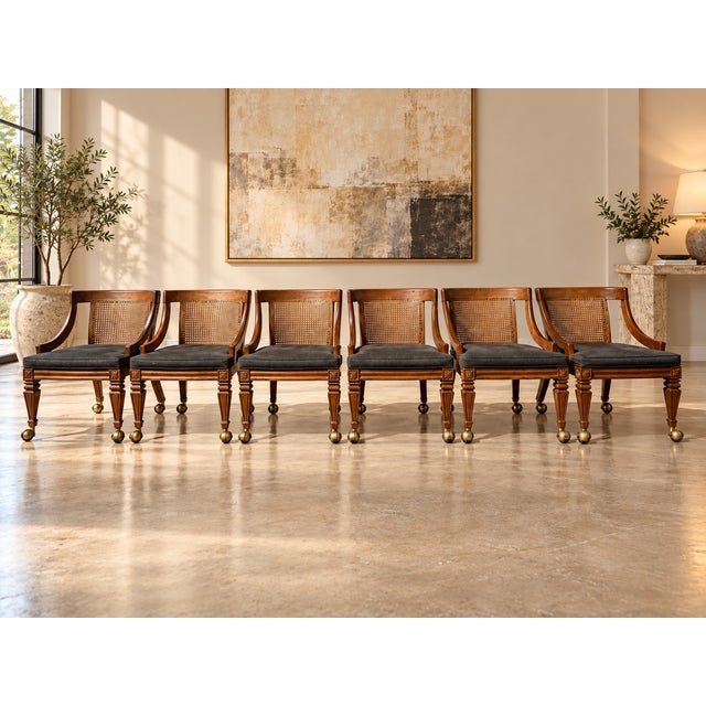 Circa 1960s–1970s Regency Revival Cane-Back Armchairs – Set of 6 For Sale - Image 13 of 13