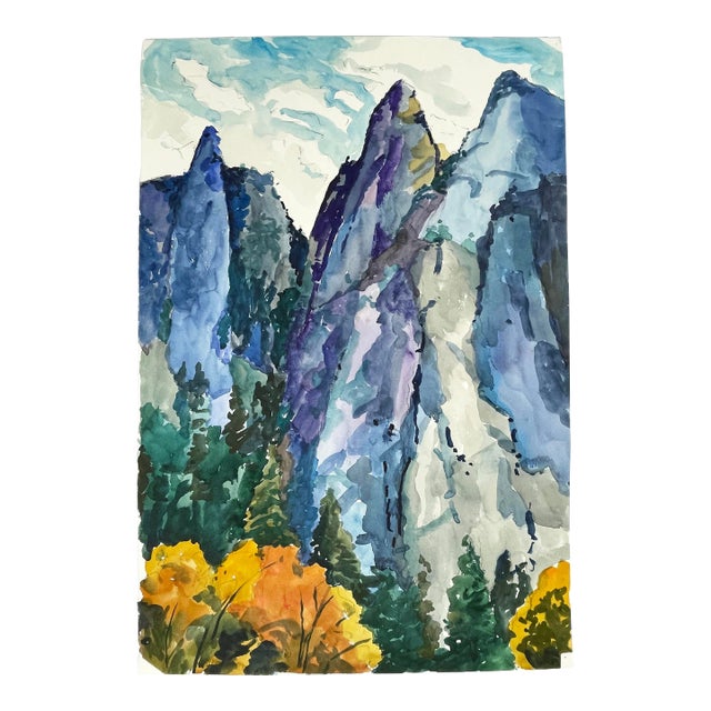 “View of Taft Point From the Valley Floor” ~ Yosemite Landscape Watercolor by Mary Alice Copp 2023 For Sale