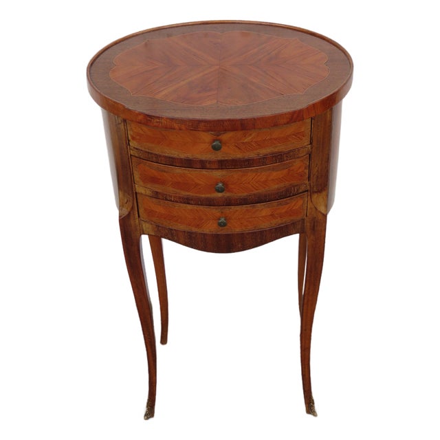 French Early 1900s Inlay Tall Nightstand End Side Table 6316 For Sale