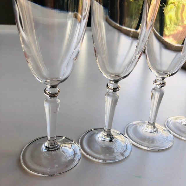 Victorian Contemporary Clear Etched Champagne Glasses S/4 For Sale - Image 3 of 7