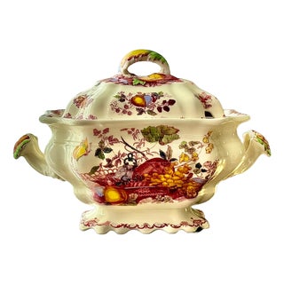 Vintage Red Fruit Basket Lidded Soup Tureen from Mason's Ironstone, England, 1950s For Sale