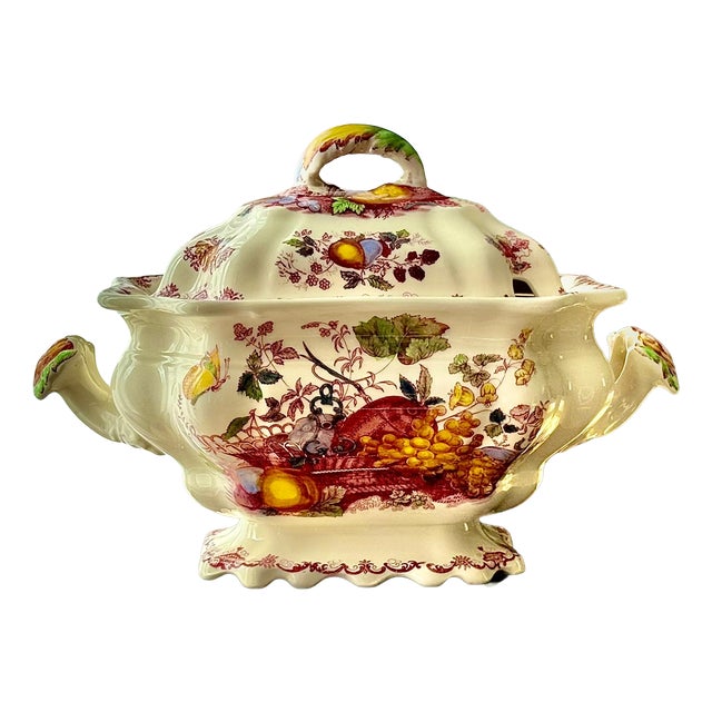 Vintage Red Fruit Basket Lidded Soup Tureen from Mason's Ironstone, England, 1950s For Sale