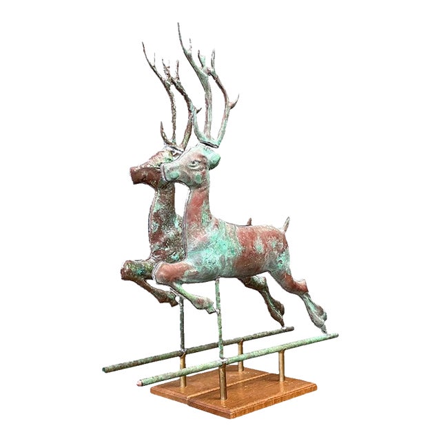Vintage Leaping Deer Copper Weathervanes - A Pair For Sale