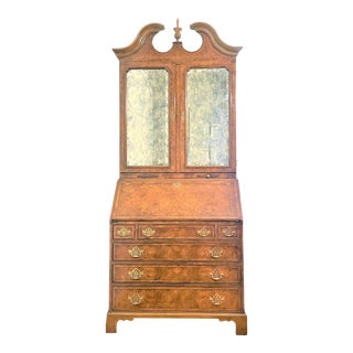 Baker Furniture Collector's Edition Burled Walnut & Mirrored Door Secretary For Sale