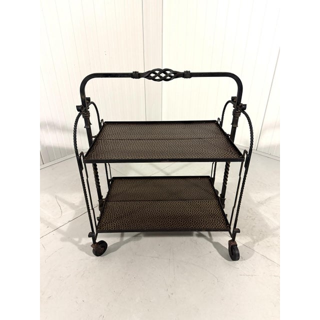 Brutalist Wrought Iron Folding Serving Trolley, 1960s For Sale - Image 6 of 15