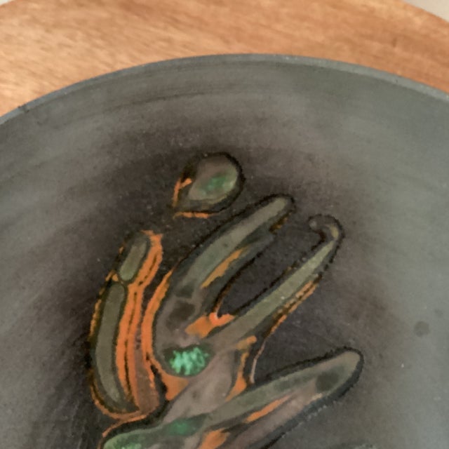 Mid-Century Modern Mid 20th Century Tony Evans Raku Pottery Studio Pottery Centerpiece Bowl With Enameled Asian Calligraphy Signed and Numbered For Sale - Image 3 of 12