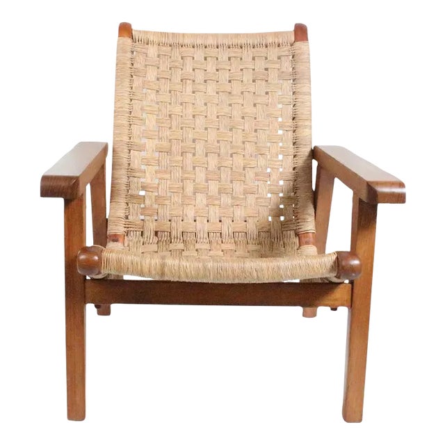 Michael van Beuren Bauhaus Teak and Raffia Lounge Chair, circa 1940 For Sale